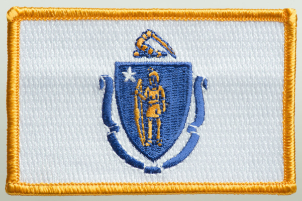 Flag patch of the state of Massachusetts  on a white background.