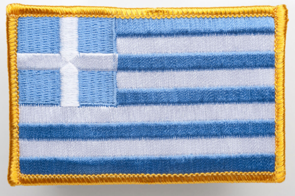 Greece flag patch on white background.